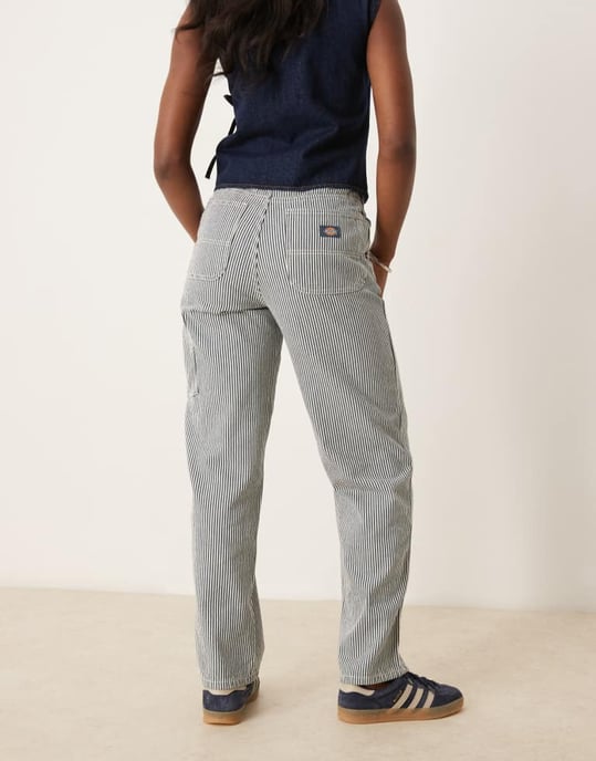 Dickies hickory stripe denim carpenter trousers in navy - Image 3