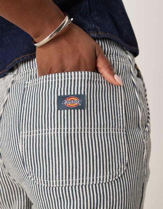 Dickies hickory stripe denim carpenter trousers in navy - Image 4