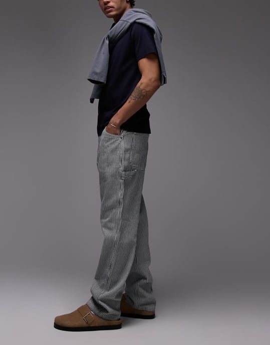 Dickies garyville regular fit hickory stipe trousers in blue - Image 2