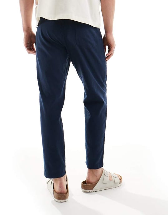 Jack & Jones slim tapered drawstring linneblandning byxor i marinblå - Image 2