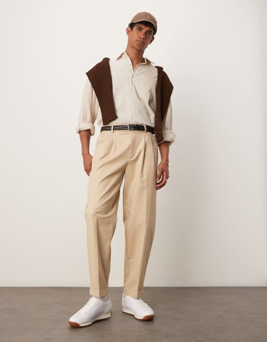 ASOS DESIGN smart oversized tapered bomullschino-byxor i stenfärg - Image 1