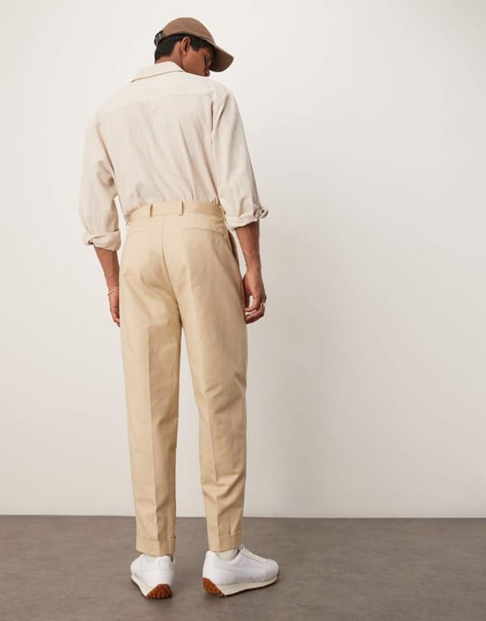 ASOS DESIGN smart oversized tapered bomullschino-byxor i stenfärg - Image 3