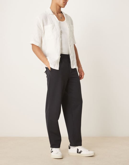 ASOS DESIGN överdimensionerade tapered smarta byxor i marin twill - Image 4