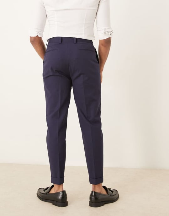 ASOS DESIGN smart tapered chinos i bomull i marinblått - Image 4