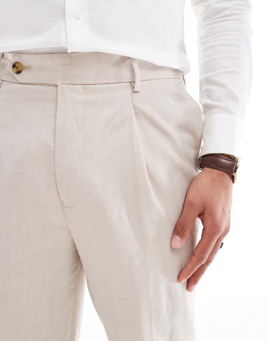 ASOS DESIGN tapered kostymbyxor i linne i stentwill - Image 3