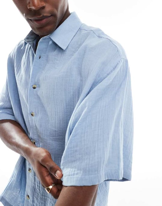 ASOS DESIGN cheesecloth textured regular shirt in blue - Image 2