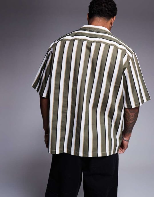 Hugo Blue striped relaxed fit short sleeve shirt in green - Image 4