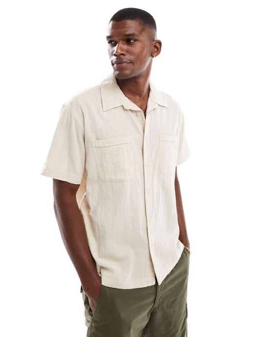 ONLY & SONS short sleeve resort collar shirt in beige - Image 1