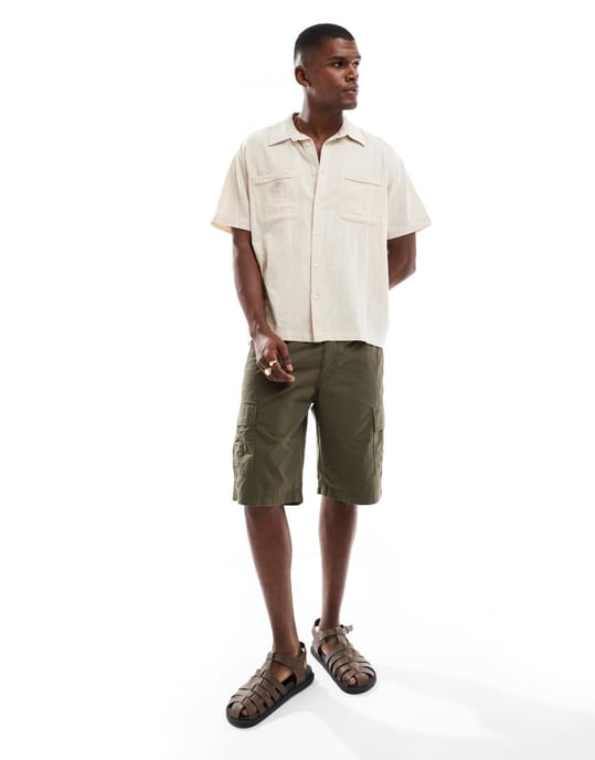 ONLY & SONS short sleeve resort collar shirt in beige - Image 4