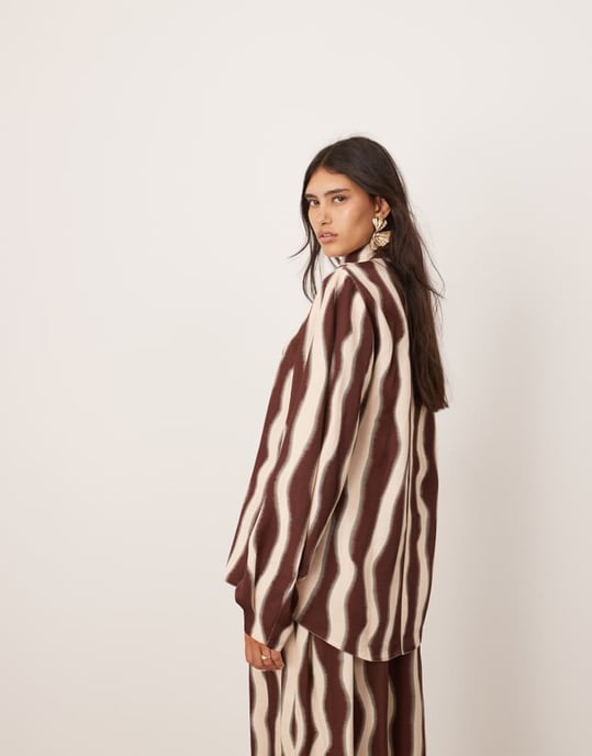 ASOS EDITION high neck oversized top co-ord in chocolate wavey print - Image 3