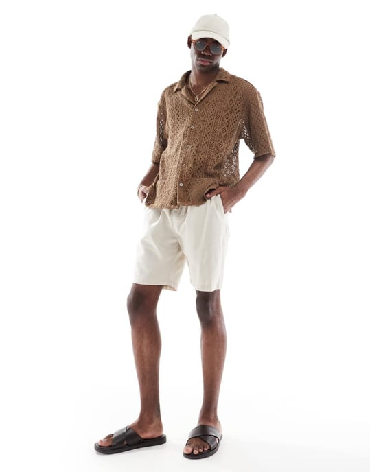 ONLY & SONS lace shirt in brown - Image 2