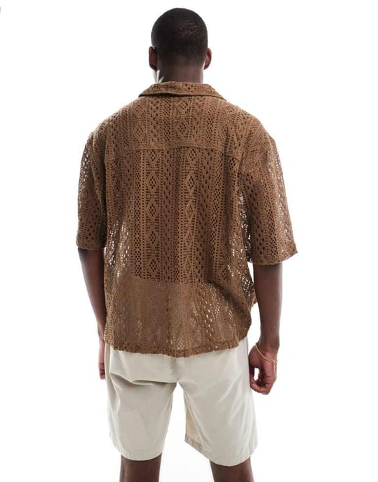 ONLY & SONS lace shirt in brown - Image 3