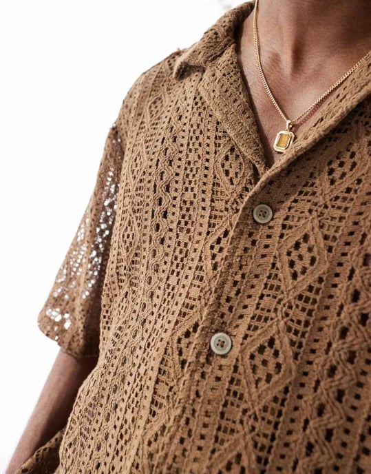 ONLY & SONS lace shirt in brown - Image 4
