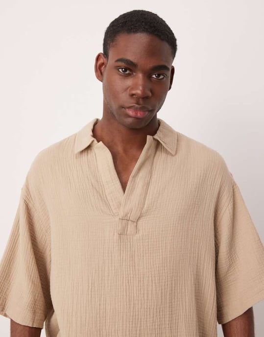 ASOS DESIGN oversized overhead boxy shirt in beige - Image 3