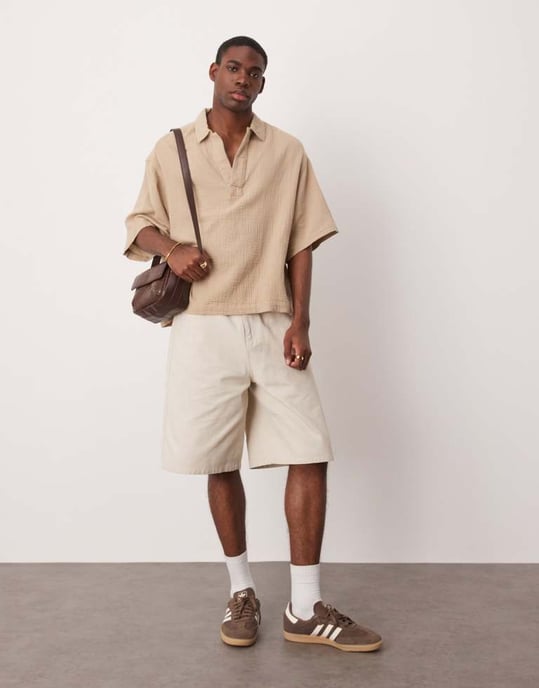 ASOS DESIGN oversized overhead boxy shirt in beige - Image 4