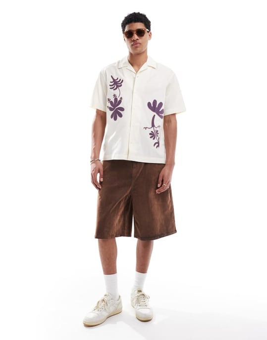 ONLY & SONS loose fit embroidered shirt in off white - Image 2