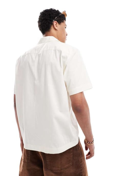 ONLY & SONS loose fit embroidered shirt in off white - Image 3