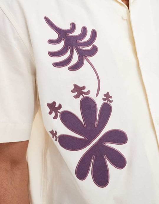 ONLY & SONS loose fit embroidered shirt in off white - Image 4
