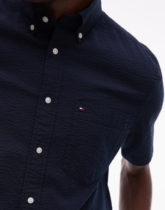 Tommy Hilfiger seersucker short sleeve shirt in navy - Image 2