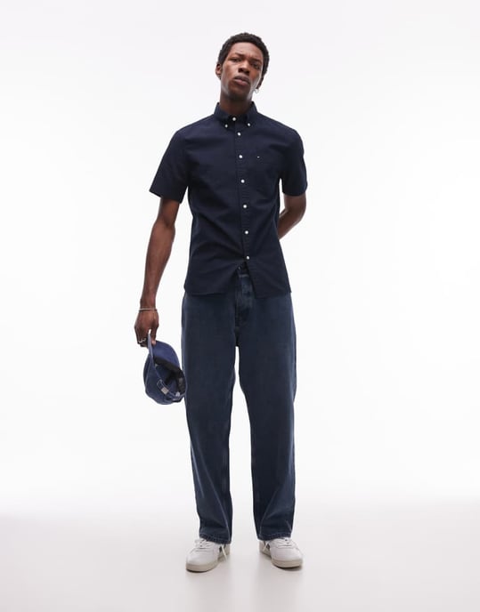 Tommy Hilfiger seersucker short sleeve shirt in navy - Image 3