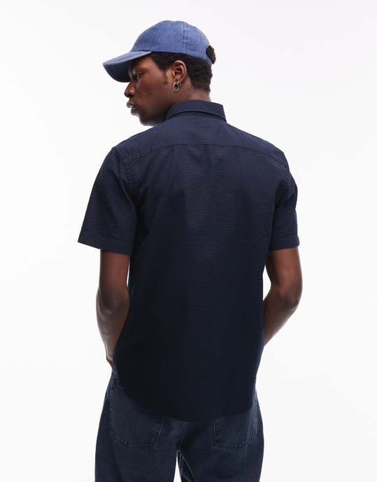 Tommy Hilfiger seersucker short sleeve shirt in navy - Image 4