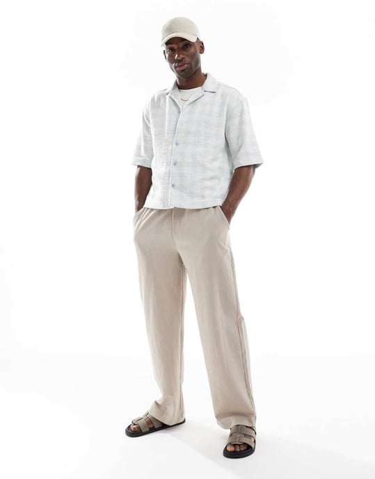 ONLY & SONS relaxed fit textured shirt in light blue check - Image 2