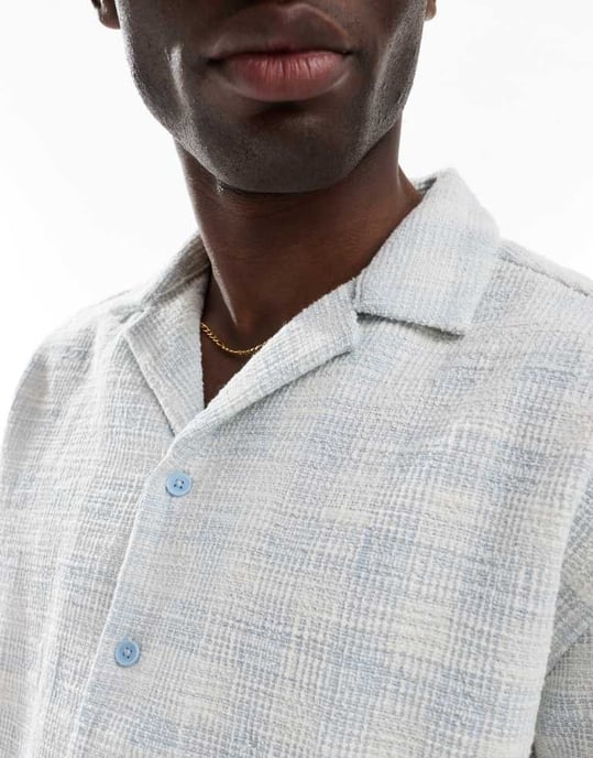 ONLY & SONS relaxed fit textured shirt in light blue check - Image 3