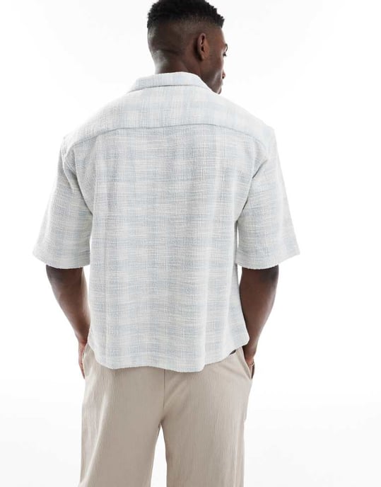 ONLY & SONS relaxed fit textured shirt in light blue check - Image 4