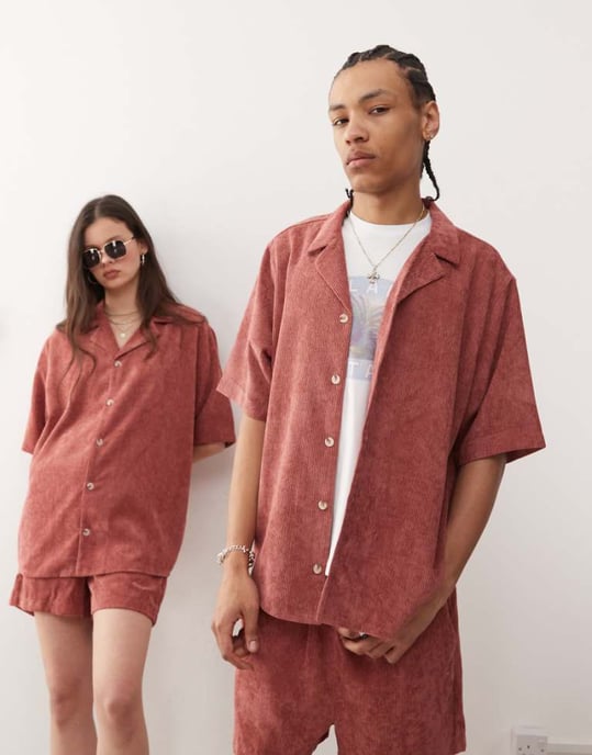 Reclaimed Vintage unisex cord shirt in pink - Image 1