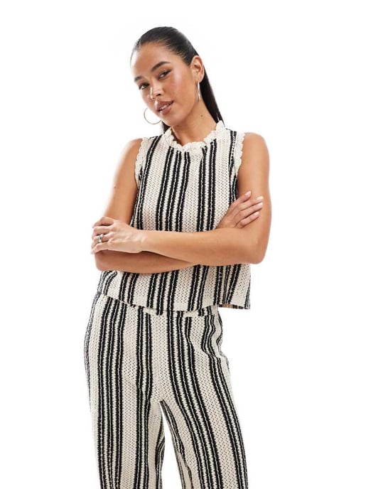 Object open knit sleeveless top co-ord in monochrome stripe - Image 2