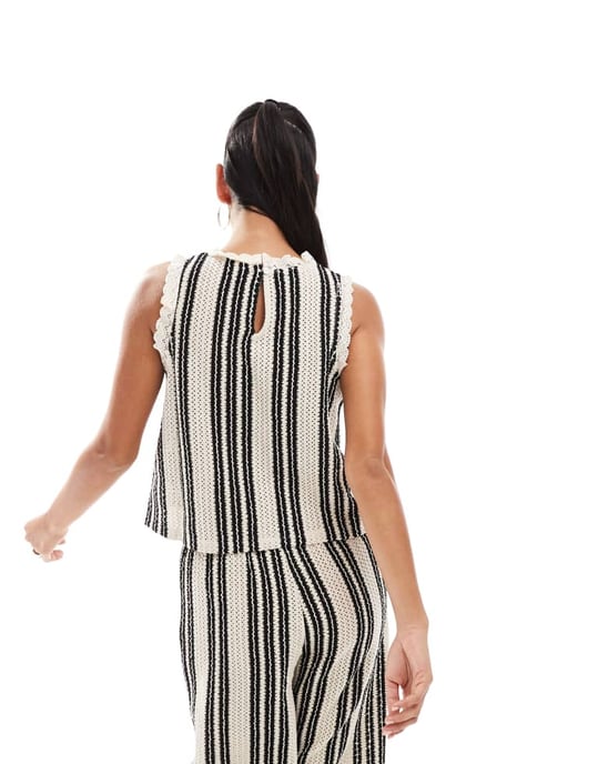 Object open knit sleeveless top co-ord in monochrome stripe - Image 3