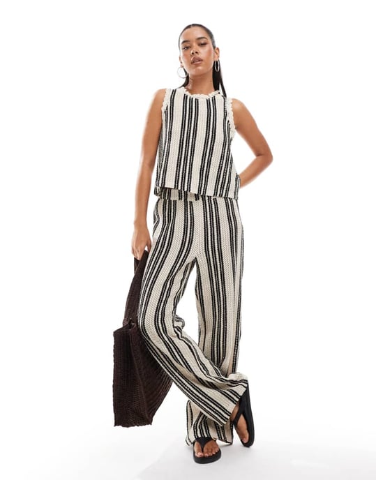 Object open knit sleeveless top co-ord in monochrome stripe - Image 4