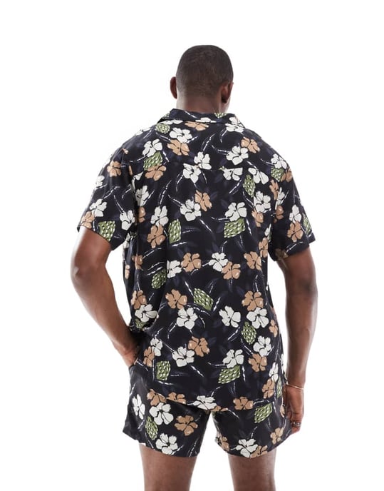 Boss co-ord floral print short sleeve shirt in black - Image 3