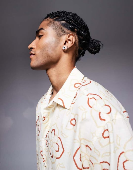 ASOS DESIGN co-ord oversized shirt with geo print in beige - Image 3