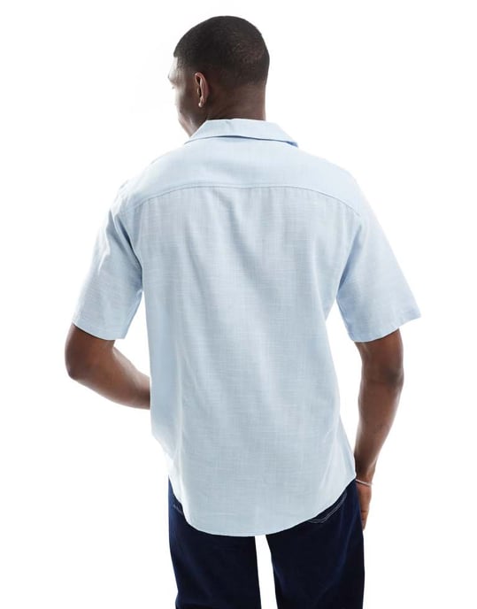 ONLY & SONS boxy fit revere collar shirt in light blue - Image 3
