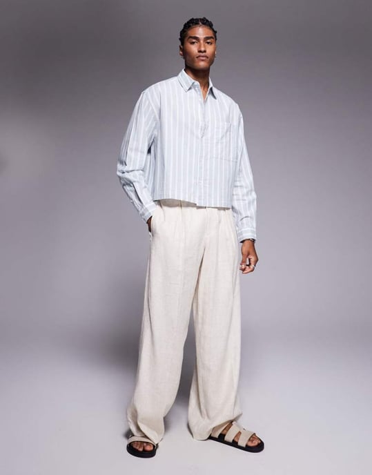 ASOS DESIGN boxy oversized shirt in white and blue stripe - Image 3