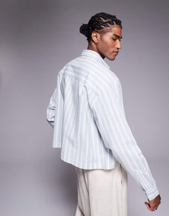 ASOS DESIGN boxy oversized shirt in white and blue stripe - Image 4