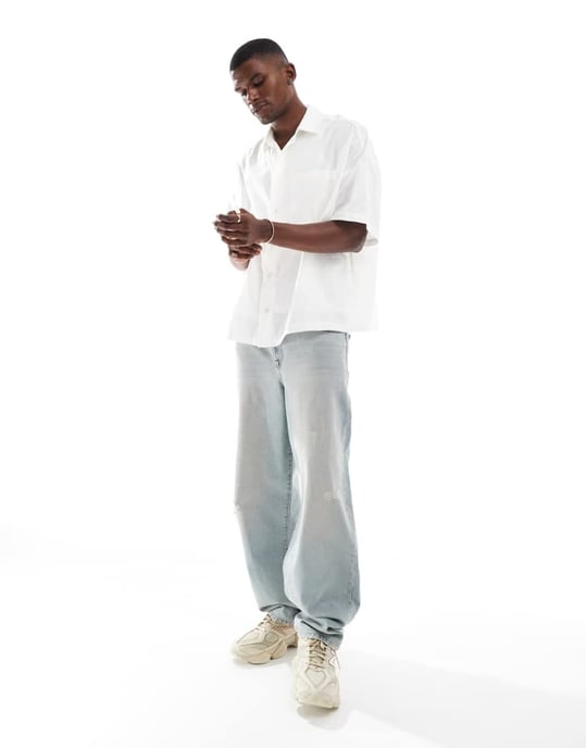 ASOS DESIGN volym oversized skjorta i krämfärg - Image 3