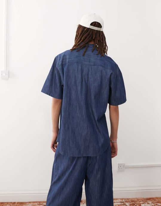 Reclaimed Vintage oversized chambray denim shirt in mid blue co ord - Image 2