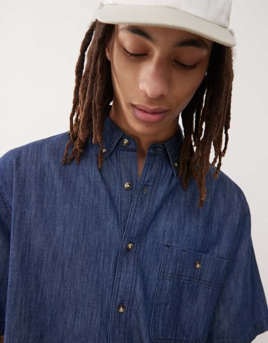 Reclaimed Vintage oversized chambray denim shirt in mid blue co ord - Image 4