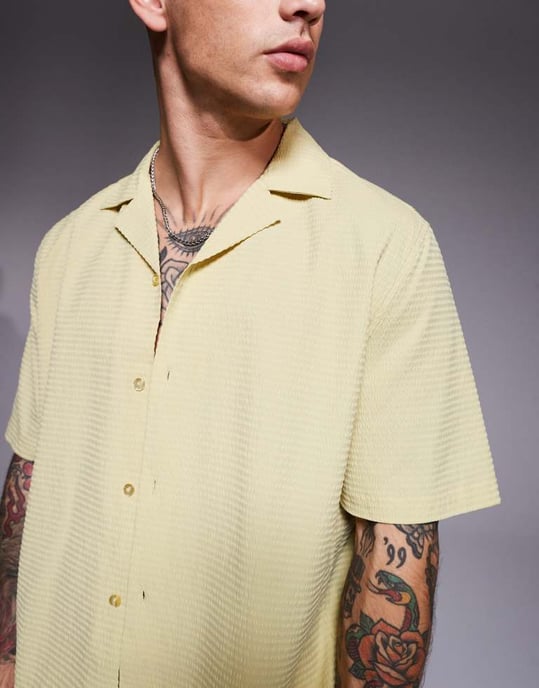 ASOS DESIGN koord boxy seersucker skjorta i grönt - Image 2