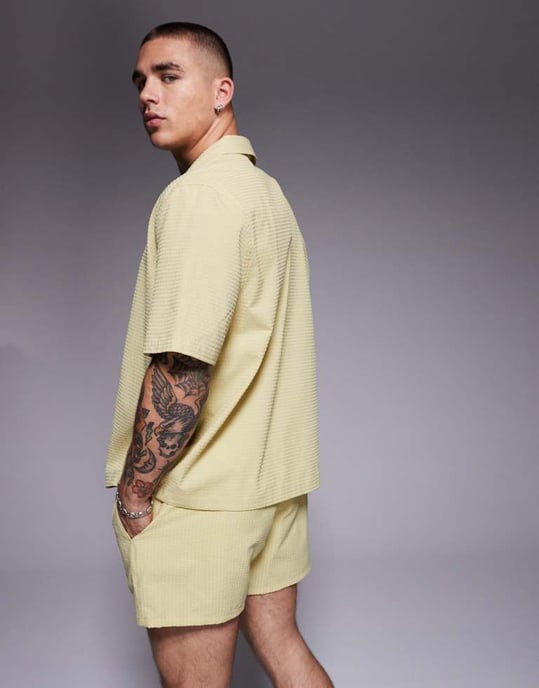 ASOS DESIGN koord boxy seersucker skjorta i grönt - Image 3