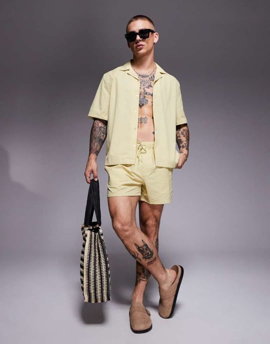ASOS DESIGN koord boxy seersucker skjorta i grönt - Image 4