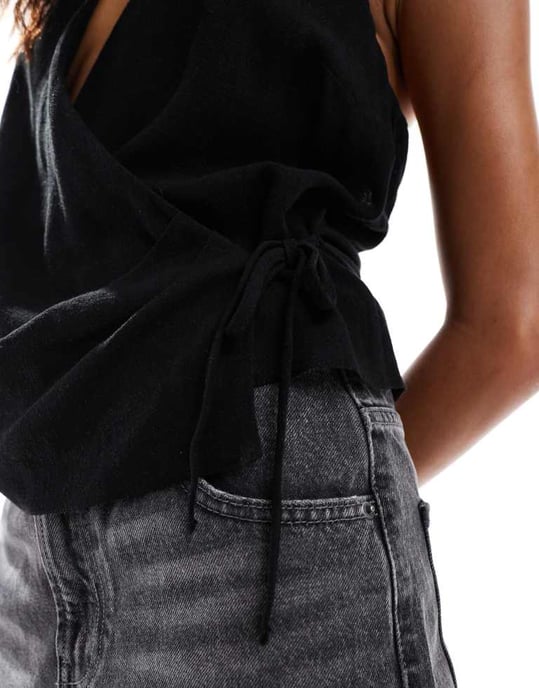 ASOS DESIGN sleeveless wrap tie side top in black - Image 4