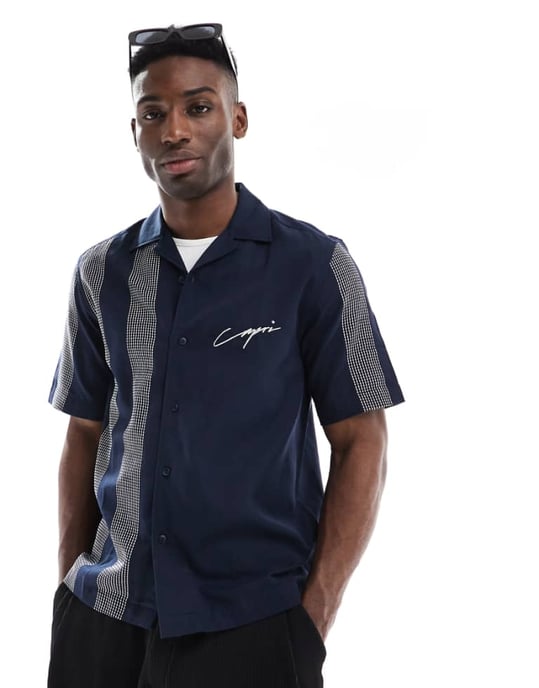 ONLY & SONS embroidered shirt in navy - Image 1