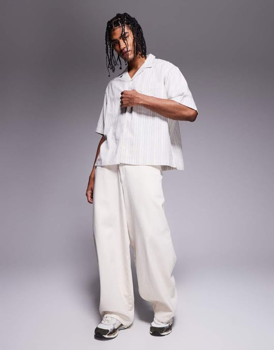 ASOS DESIGN boxy volym oversized seersucker-skjorta i blårandig - Image 3
