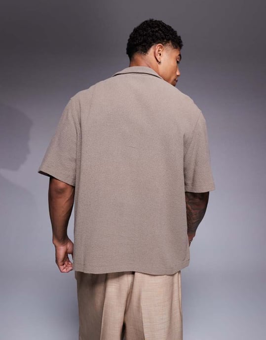 ASOS DESIGN boxy revere shirt with chest embroidery in green - Image 3