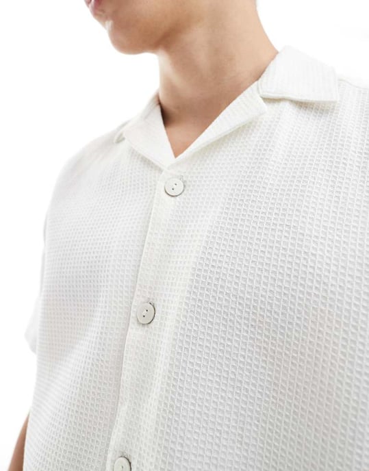 ONLY & SONS relaxed fit waffle shirt co-ord in ecru - Image 4