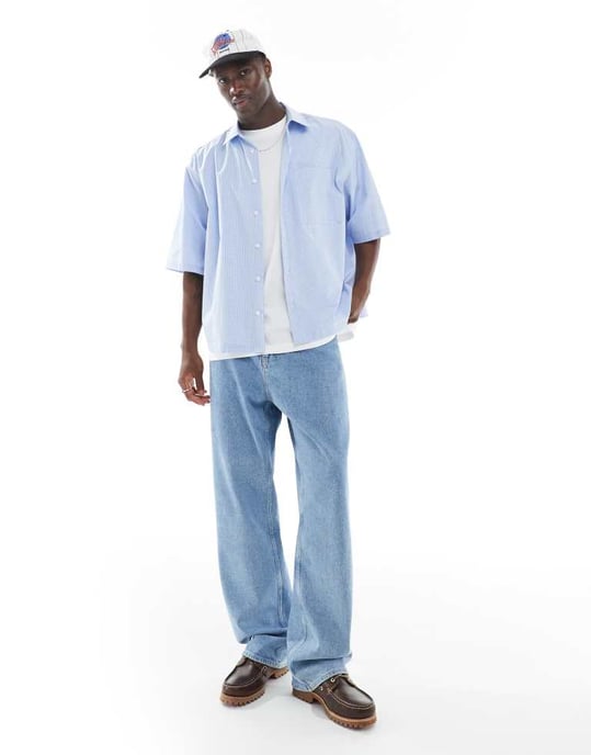 ASOS DESIGN boxy oversized skjorta i blå rutmönster - Image 2