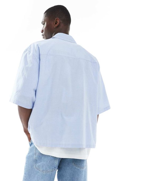 ASOS DESIGN boxy oversized skjorta i blå rutmönster - Image 3